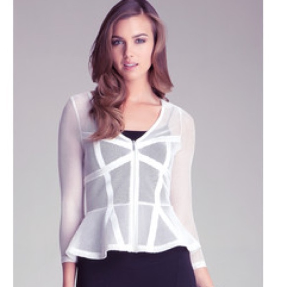 Bebe womens white mesh peplum top